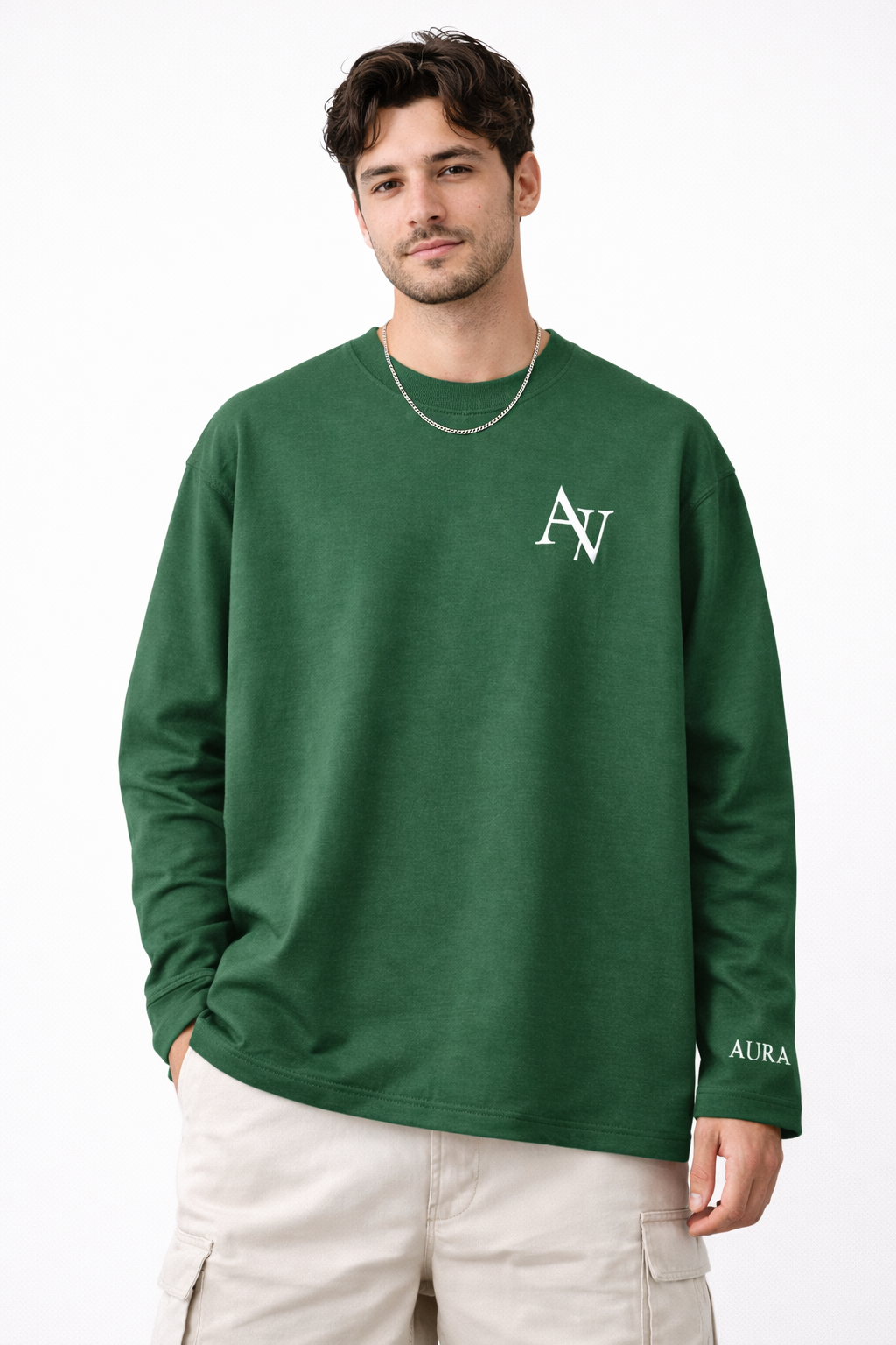 GREEN OVERSIZED FULL SLEEVES COTTON PREMIUM UNISEX TSHIRT
